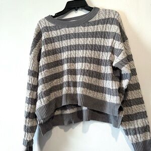 New Sage + stone grey striped sweater